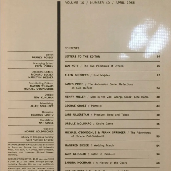 EVERGREEN REVIEW #40 - April 1966 - JACK KEROUAC, ALLEN GINSBERG, JIMMY RUSHING - Picture 3 of 3